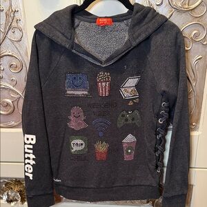 EUC girls Butter super soft rhinestone bling emoji hoodie